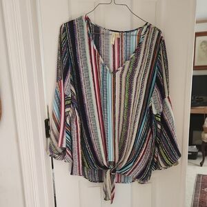 Chenault Colorful Striped Blouse with Tie-Front